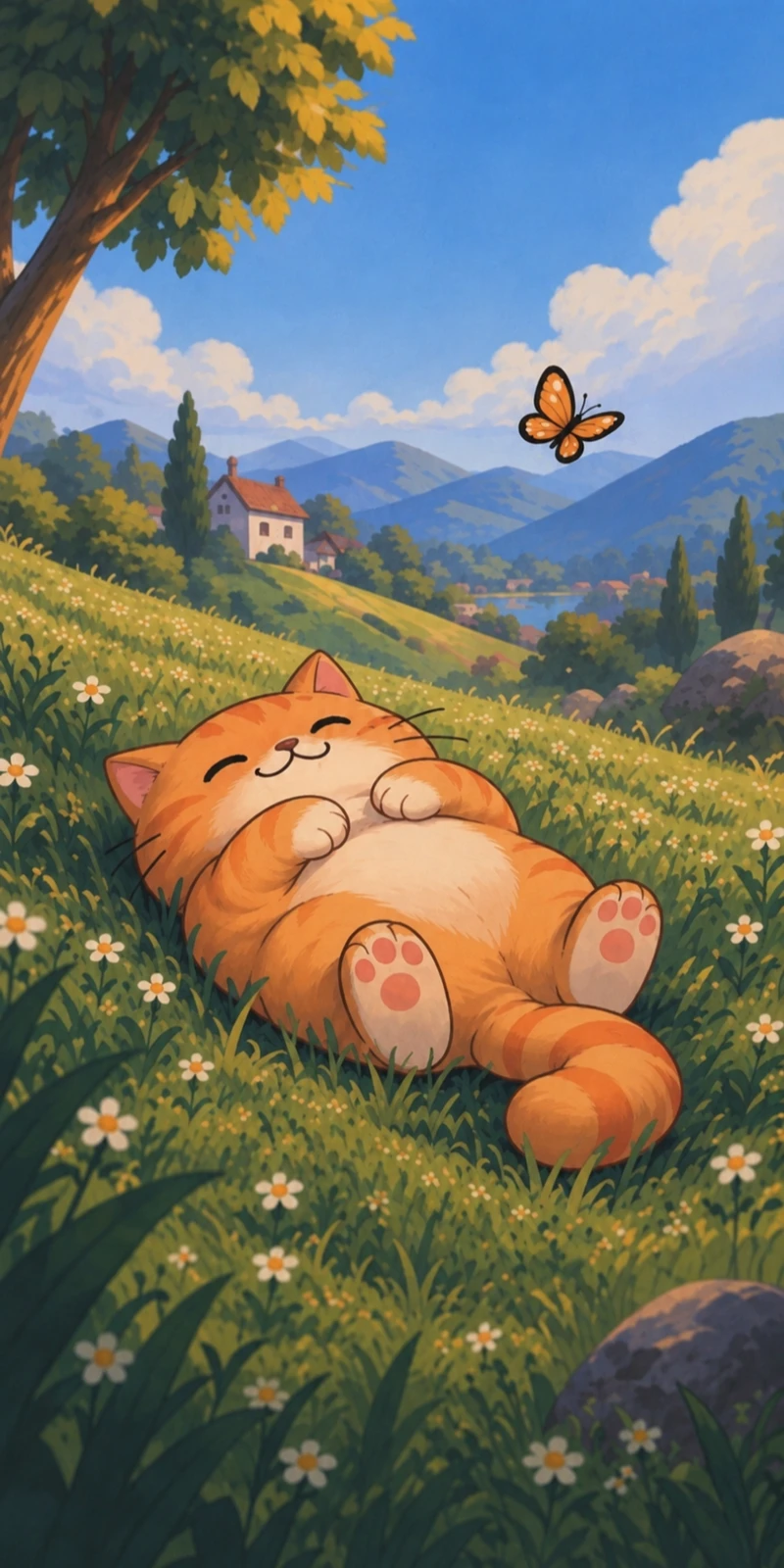 Ginger enjoying a quiet moment in a sunny meadow